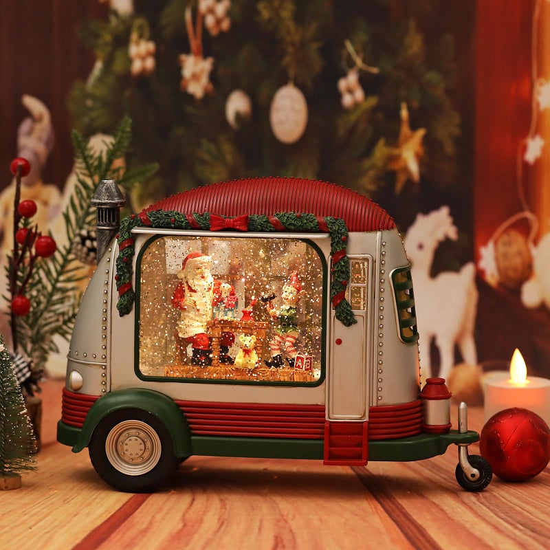 ARMXY Christmas Snow Globe  RV Santa Claus Gift Room Scene Snow Globe  Glittering Lantern with Timer  Snow Globe Lantern USB or Battery Powered for Desktop Ornament  Christmas Decoration - Image 5
